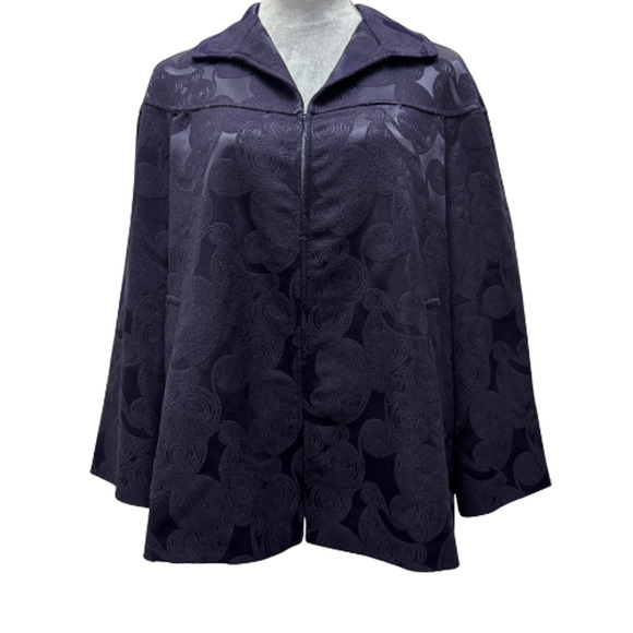 Lafayette 148 NY Navy Jacquard Swing Jacket Coat Size 12 Wool Blend 3/4 Sleeve - Picture 3 of 10